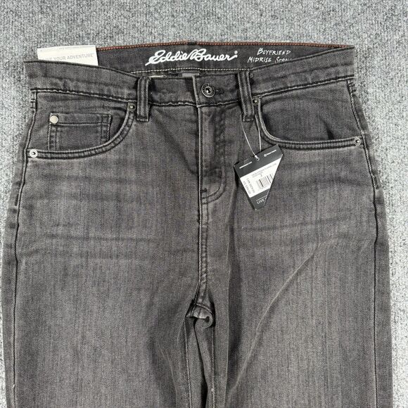 NWT Eddie Bauer Boyfriend Flannel Lined Midrise Straight Jeans Charcoal Size 2 - Picture 2 of 12